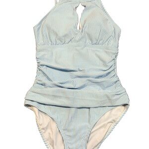 Ellen Tracy Blue and White seersucker Swimsuit size 6